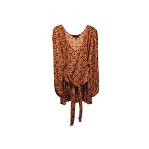 Deep golden blouse with pink and purple accents tied waist In Size 18 by Eloquii